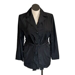 Old Navy Women Black Belted Trench Coat Jacket Size L Polyester